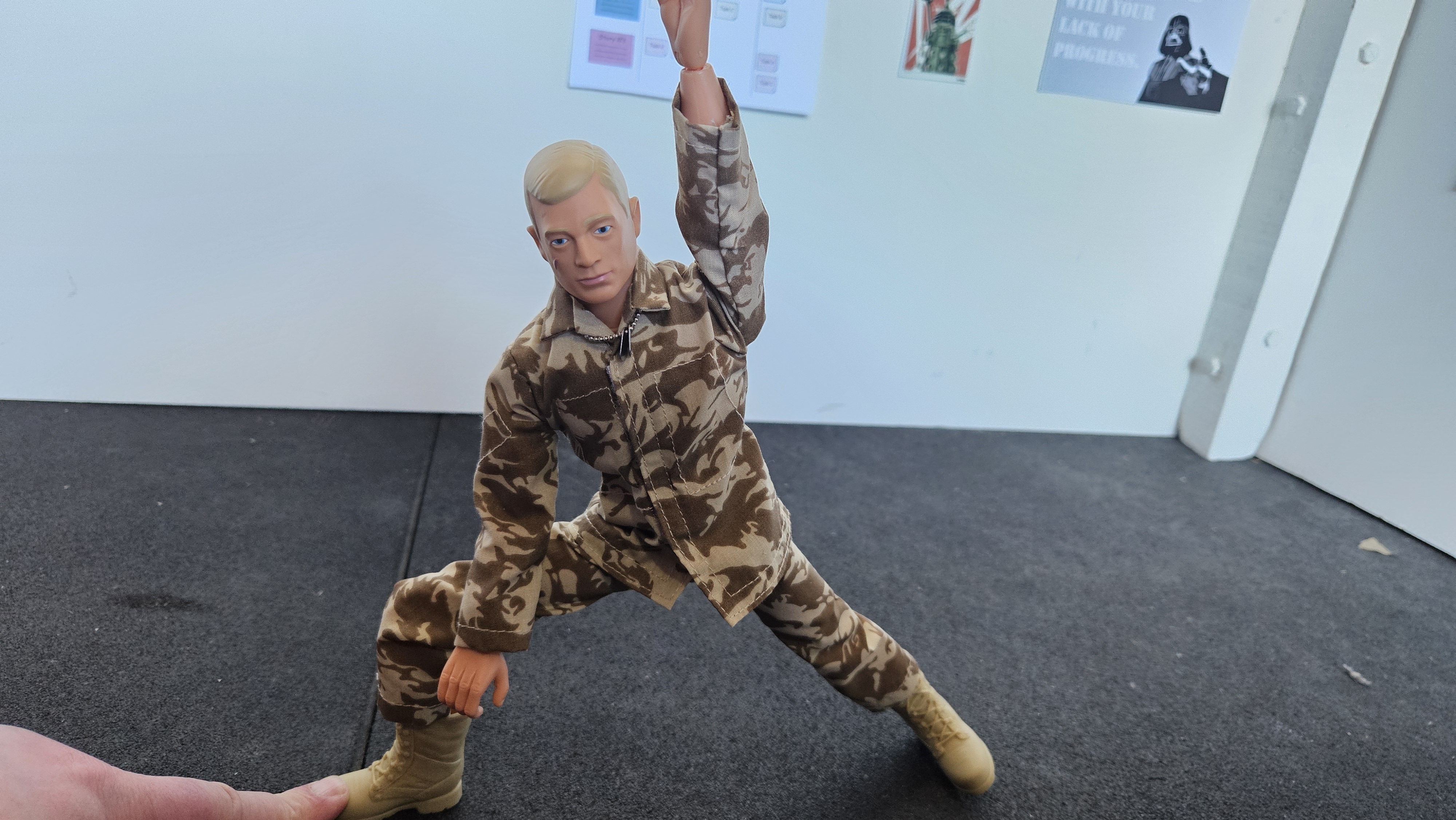 Action Man doing Extended Side Angle Pose